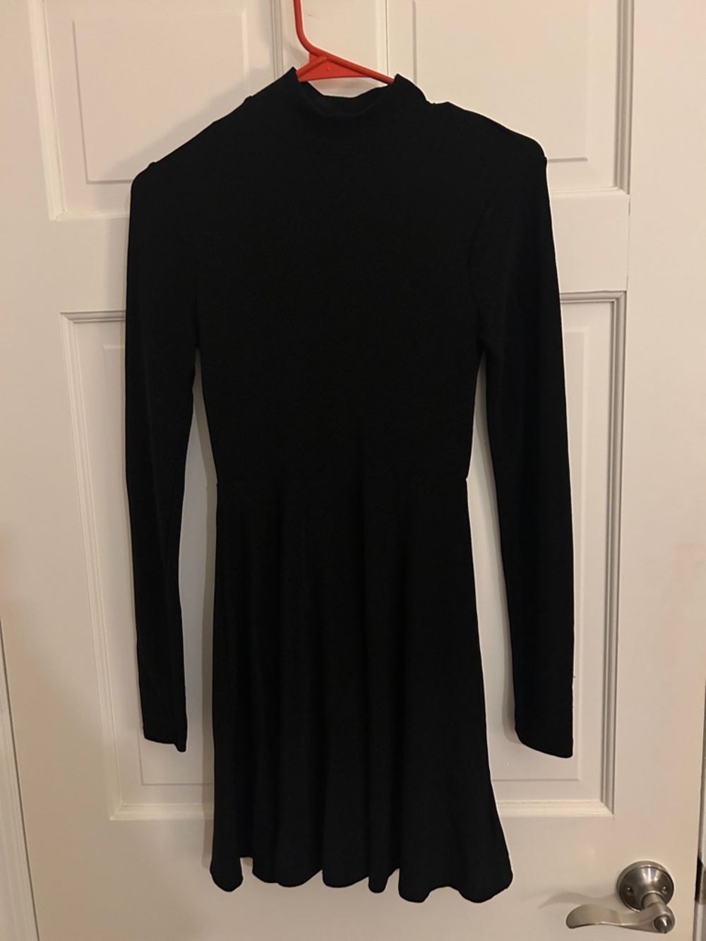 Shimmer Black Long-Sleeve Mock Neck Skater Dress